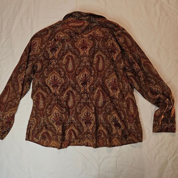 Eddie Bauer Woman's Long Sleeve Orange Paisley Blouse Size XXL - Picture 3 of 8